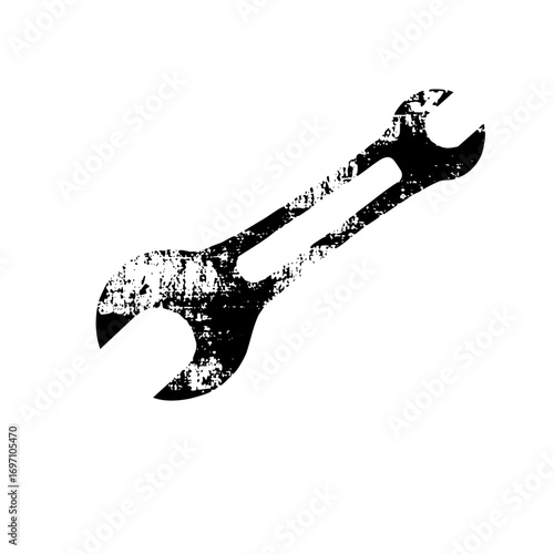 Vector Distressed black wrench depicts tool maintenance.