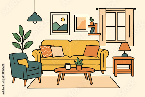 Cozy living room interior with sofa armchair and coffee table