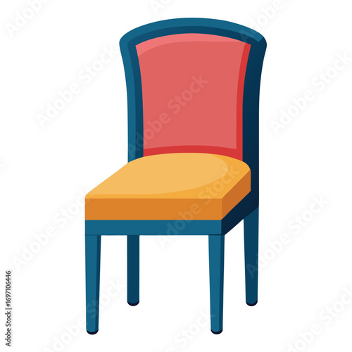Flat Design Illustration of a Classic Dining Chair with Red Back and Orange Seat furniture interior