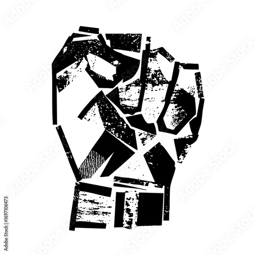 Vector Abstract raised fist with geometric shapes.
