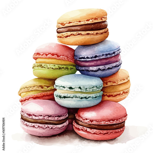 Macarons, watercolor clipart vector, isolated on a white background.