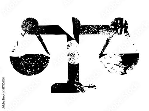 Vector Vintage scales of justice with detailed hatching.