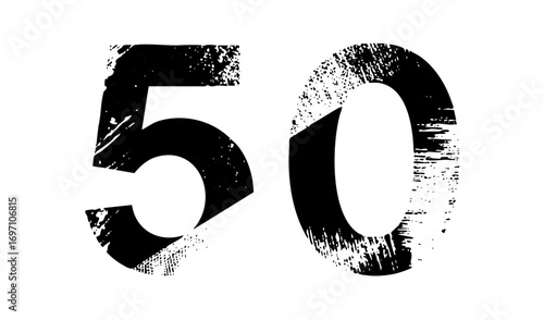 Vector Bold distressed number fifty typographic .