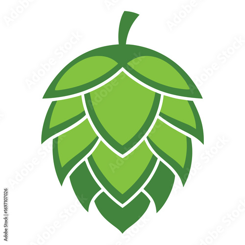 Green Stylized Hop Cone with Layered Petals and Stem plant