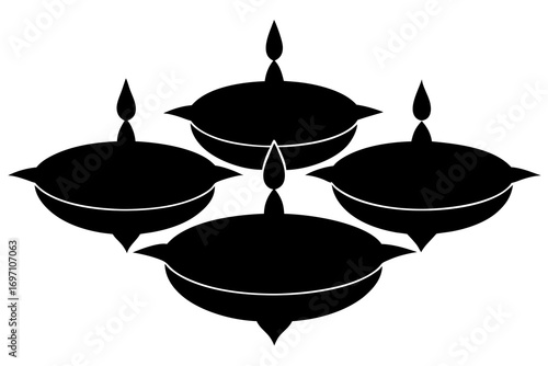 Four Traditional Indian Oil Lamps  Festival & Spiritual Illumination Art