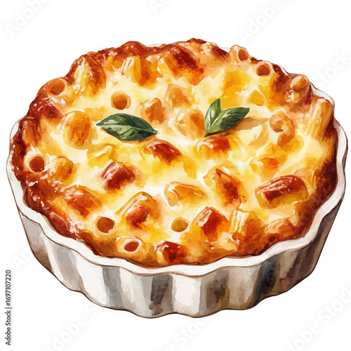 Macaroni And Cheese, watercolor illustration vector, isolated on a white background.