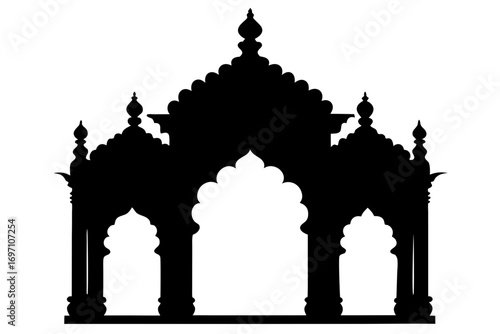 Ornate Indian Temple Gate Silhouette - Traditional Archway & Dome Architecture Art