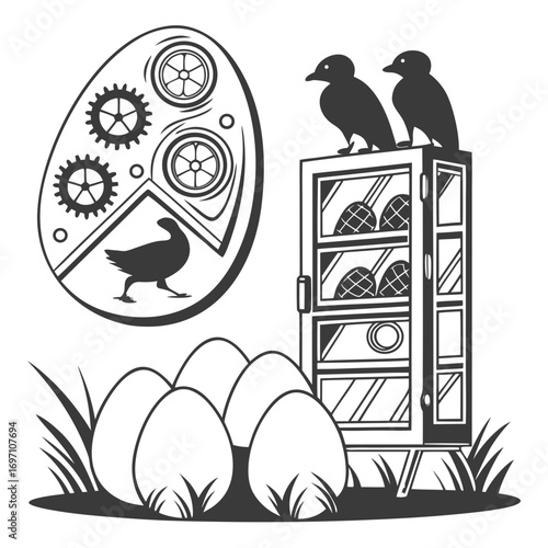 Egg Incubator Vector Illustration | Poultry Farming and Hatching Equipment Design