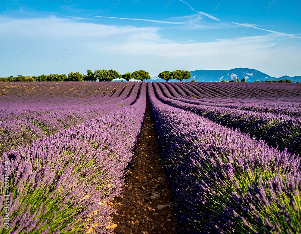 Fototapeta premium Lavender field under a vibrant sky