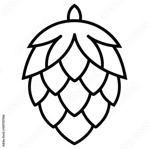 Outline Drawing of a Hop Cone with Detailed Petals and Stem line art