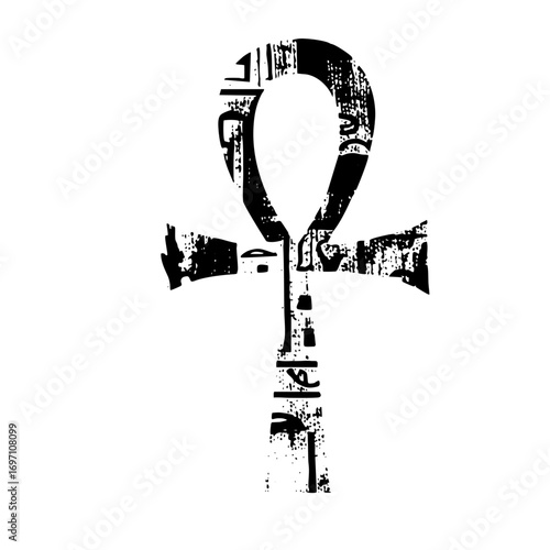 Vector Ancient Egyptian Ankh Symbol with Hieroglyphic Details