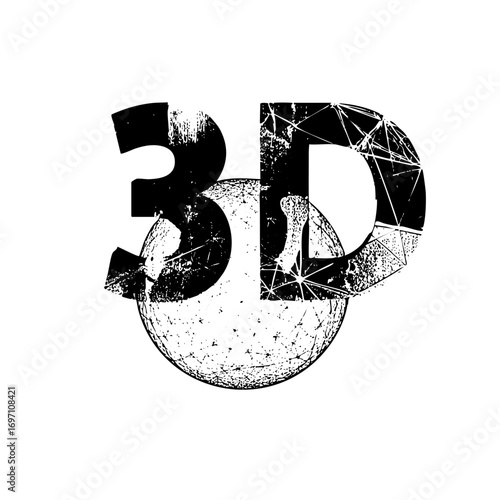Vector Abstract shattered 3D typography with spherical element.