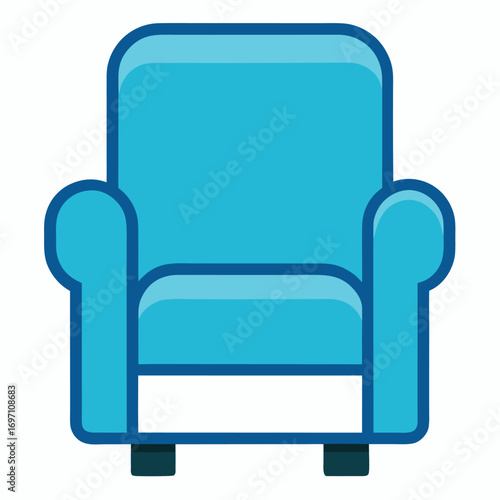 Simple cartoon illustration of a blue armchair on a white background furniture