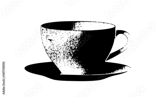 Vector Elegant teacup and saucer in monochrome style.