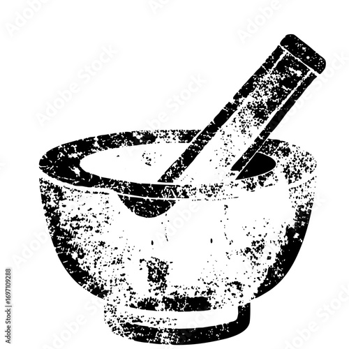 Vector Vintage mortar and pestle with distressed texture.