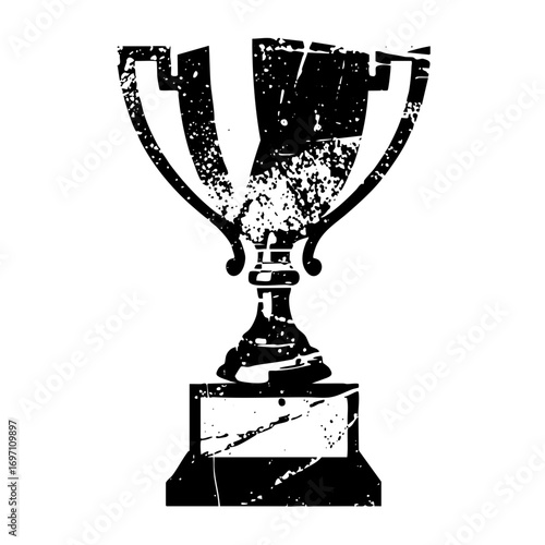 Vector Distressed monochrome trophy showcases achievement and victory.