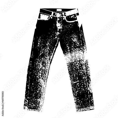 Vector Black and white vector of denim jeans with a belt.