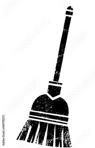 Vector Black silhouette of a cleaning broom with textured bristles.