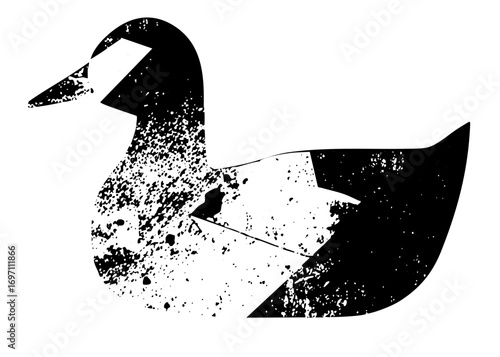 Vector Abstract black and white duck with textured details.