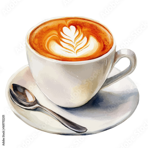 Latte, watercolor painting vector, isolated on a white background.