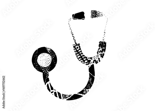 Vector Distressed medical stethoscope with circular and tubular shapes.