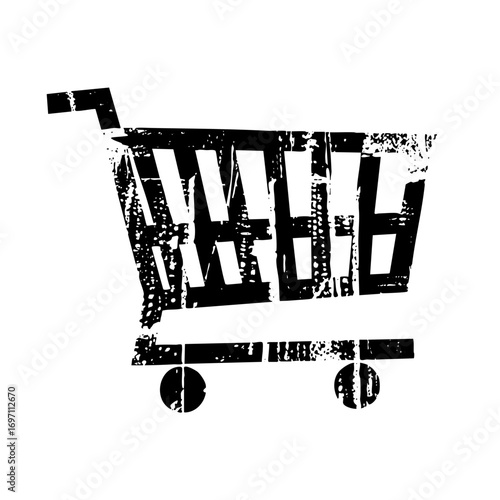 Vector Distressed shopping cart conveys consumerism and retail.