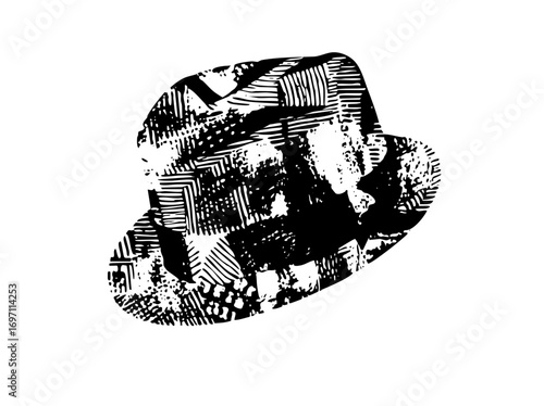Vector Detailed of a classic fedora hat with textured shading.