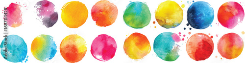 Set of watercolor circles brash multicolored. watercolor on white background.  Colorful watercolor brush strokes vector. set of paint splatter illustration.
