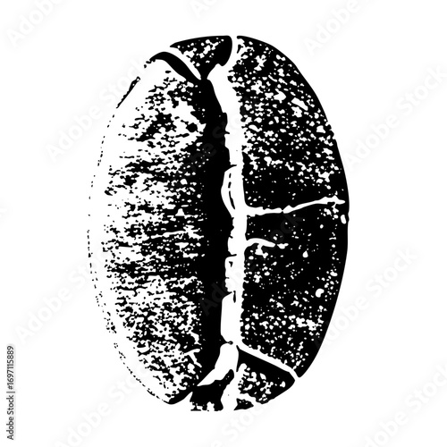 Vector Detailed black coffee bean with textured surface.