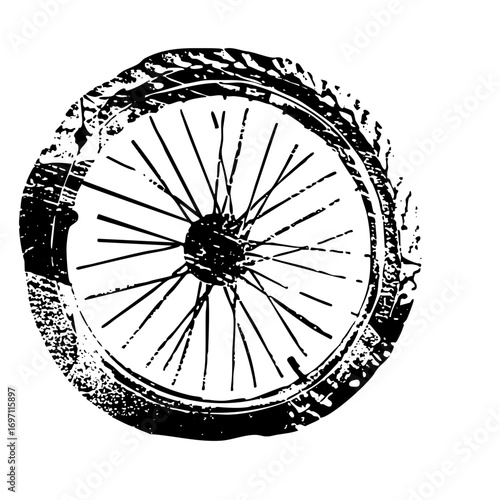 Vector Black and white bicycle wheel track .