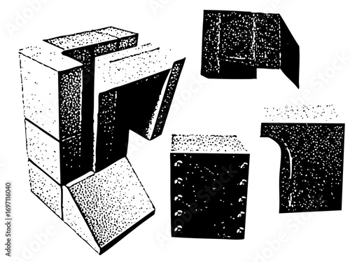 Vector Geometric shapes featuring stacked blocks and open boxes.