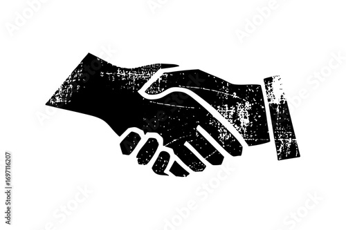 Vector Black silhouette of two hands completing a firm handshake.