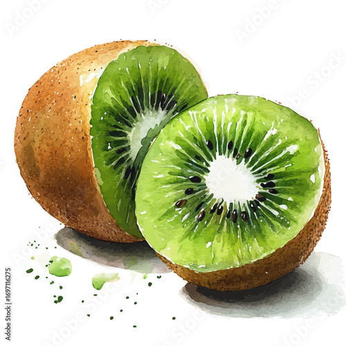 watercolor of Kiwi, vector, isolated on a white background.