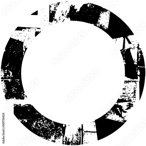 Vector Distressed circular frame with fragmented edges.