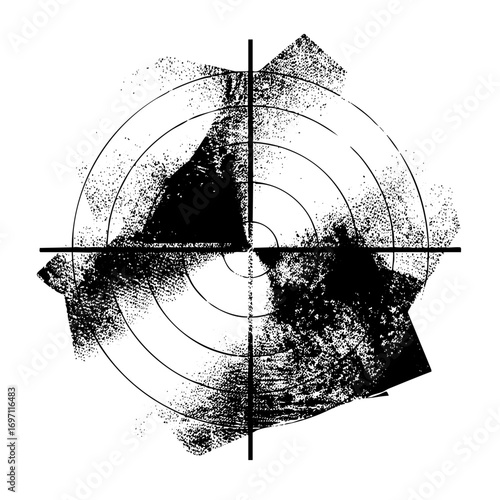 Vector Abstract radar screen with fragmented geometric shapes.