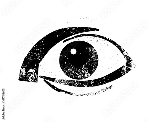 Vector Distressed monochrome eye with bold lines.