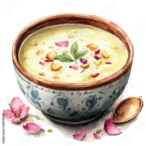 Kheer, watercolor clipart vector, isolated on a white background.
