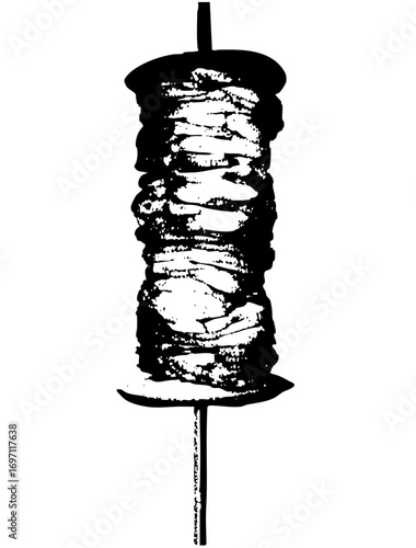 Vector Stacked meat shawarma on a spit.