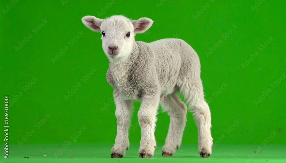Obraz premium Cute lamb against a green backdrop