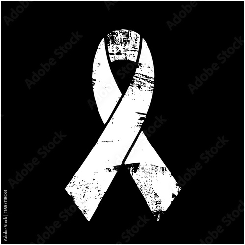 Vector Distressed white ribbon awareness symbol .