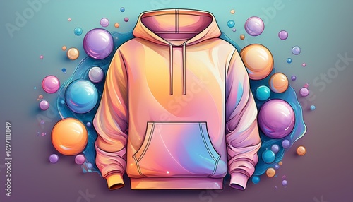 abstract hoodie design with bubbles in a soft color palette