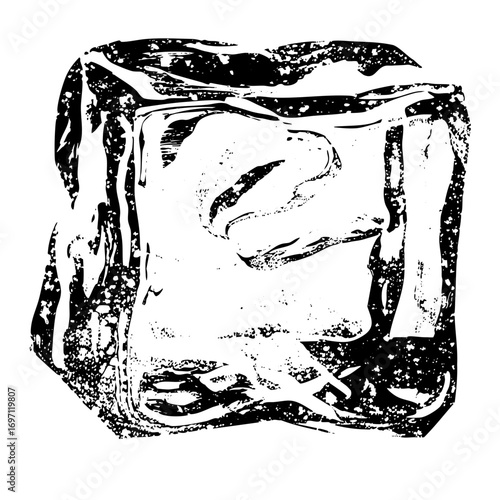 Vector Detailed ice cube with melting effect.