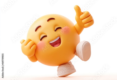 Happy emoji character gives thumbs up