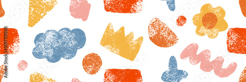 Kid squiggle pattern with crayon and chalk texture for a hand drawn icon or pencil color design. This childrens illustration features playful scribbles and cloud shapes, perfect for creating colorful 