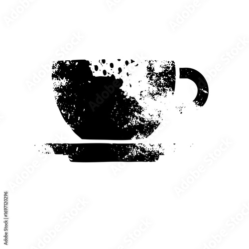 Vector Distressed black cup and saucer .
