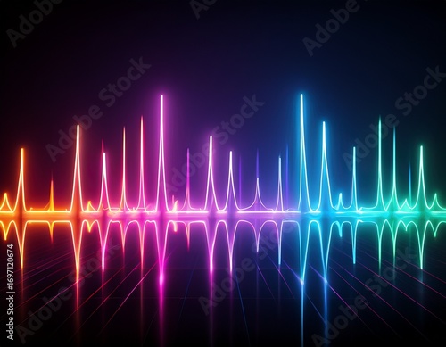 colorful neon heartbeat light pulse on dark background
