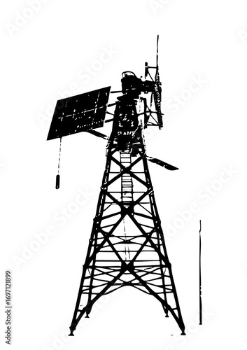 Vector Detailed vector of a communication tower with antenna and panel.