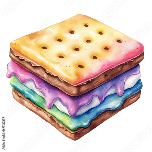 Ice Cream Sandwich, watercolor illustration vector, isolated on a white background.