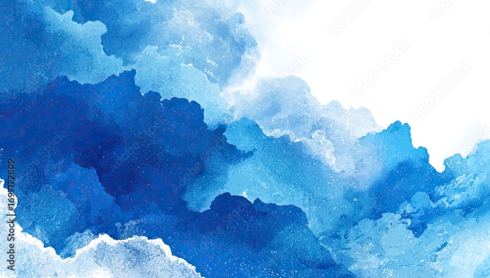 Obraz premium Abstract watercolor painting. Soft, blended shades of blue and white create a cloud-like effect, with variations in intensity and texture