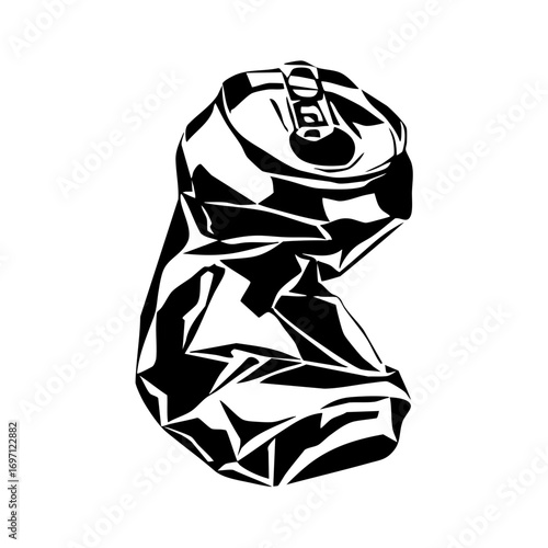 Vector Crushed aluminum can in a style.